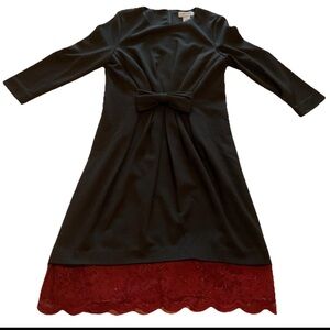 Carmen Marc Valvo Black Bow Waist Dress Lace Hem